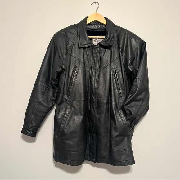 Vintage American Leather Black Long Genuine Leather Jacket - Picture 3 of 16